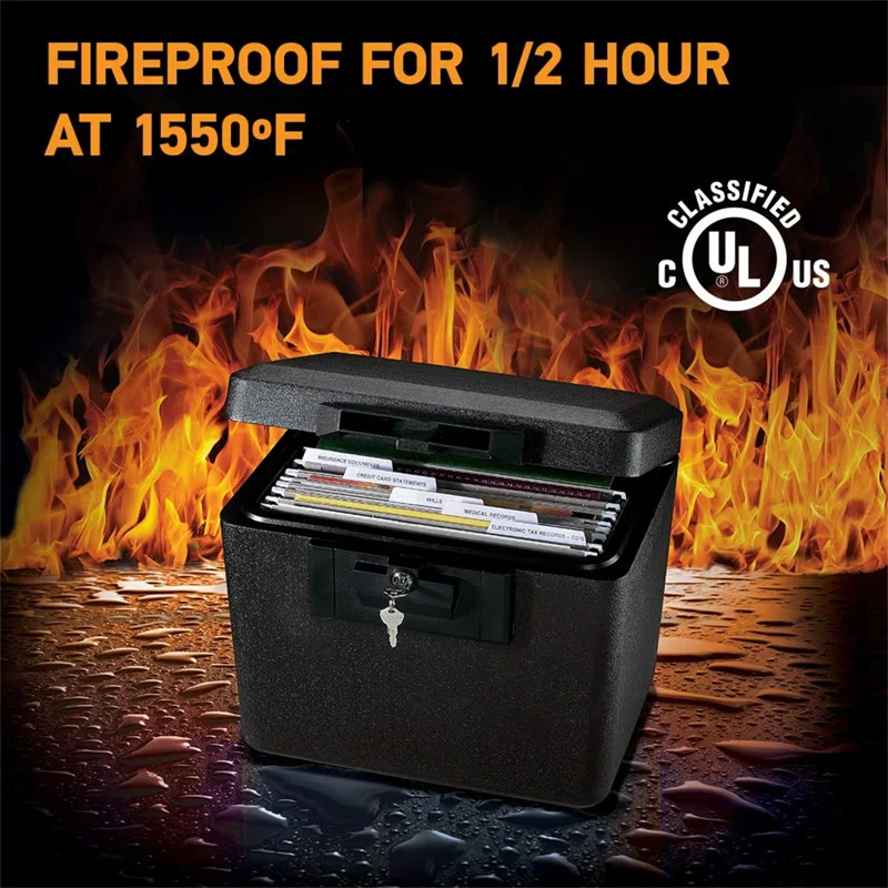 BEACHWATER POOL & SPA, LLC Fireproof Document Box With Key Lock, Safe Secures Files And Documents For Home Or Office