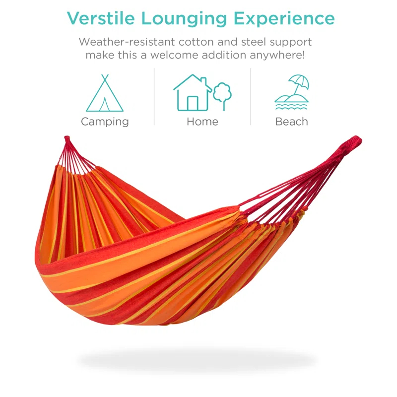 Kirkby 2-Person Brazilian-Style Cotton Double Hammock Bed w/ Portable Carrying Bag