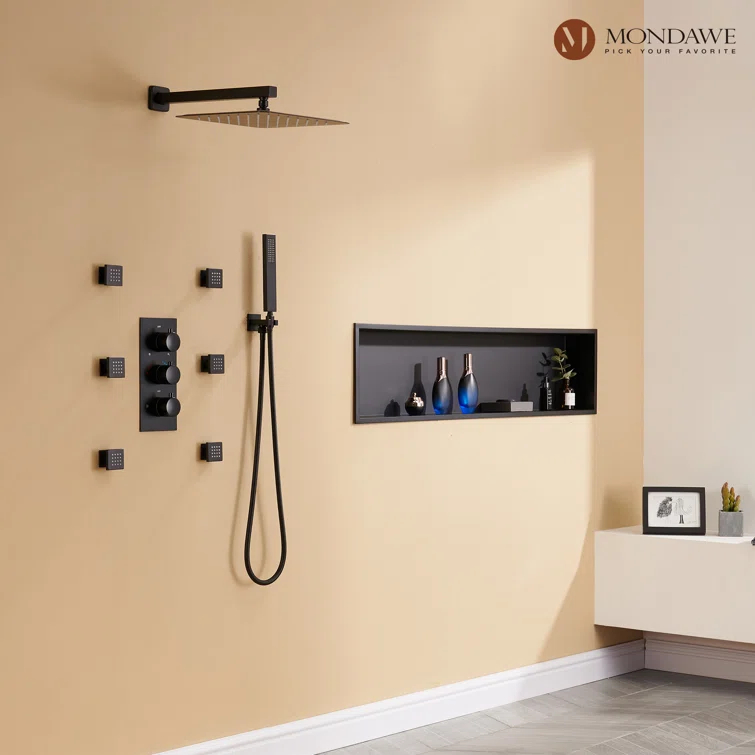 mondawe Herathena Complete Shower System with Rough in-Valve WF6001-12BL
