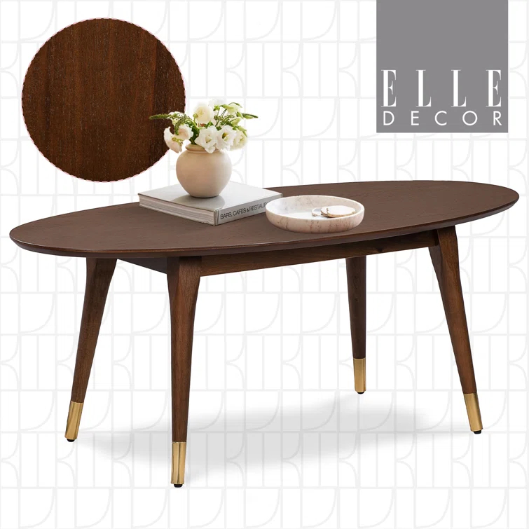 Elle Decor Clemintine Elle Decor Mid-Century Modern Oval Coffee Table with Brass Accents