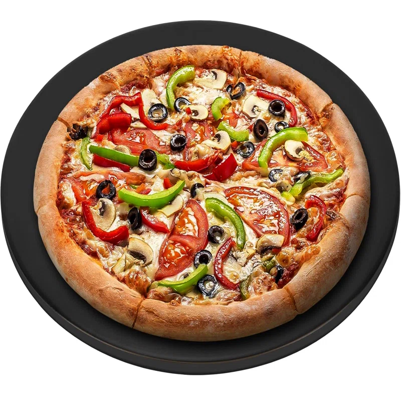 LIFETIME FLOORING LLC Round Pizza Grilling Stone For Oven, BBQ And Grill - 15” Non-Stick Black Ceramic Baking Stone For Pies, Pastry Bread, Calzone - Home Kitchen Accessories