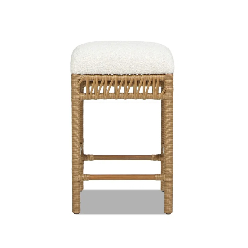 Bayou Breeze Lucia 25.5" Backless Upholstered Counter Stool With Resin Rattan Frame, Ivory White Boucle,Upholstered dining room chair,dinning chair,kitchen chair