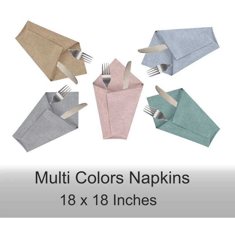 Poly Cotton Square Cloth Napkins Chambray Fabric (Set of 12)