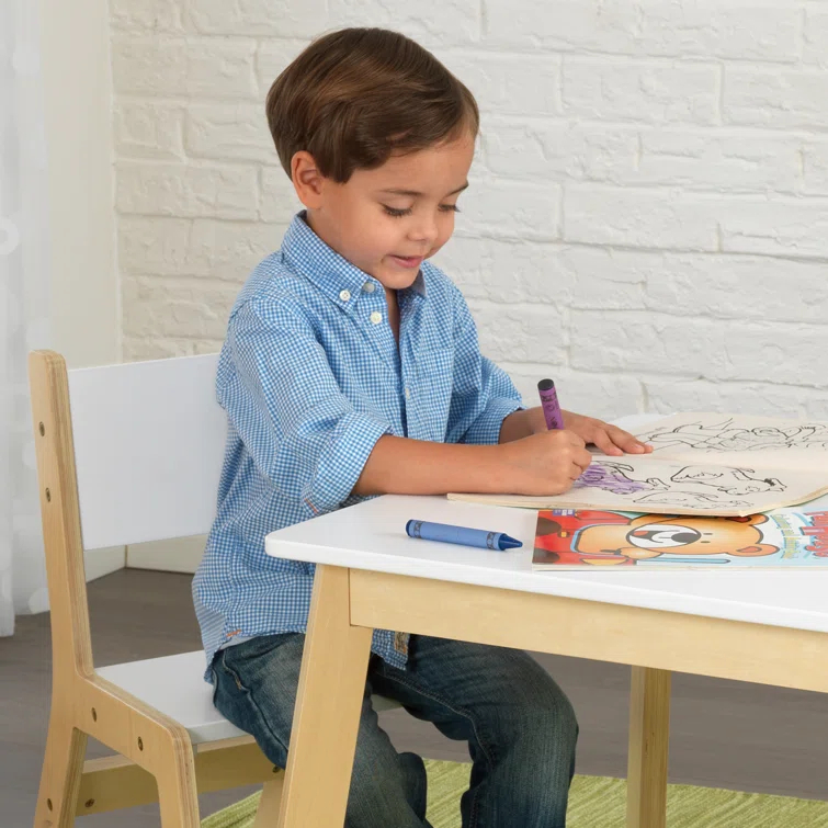 KidKraft Wooden Modern Table & 2 Chair Set, Children's Furniture, White & Natural