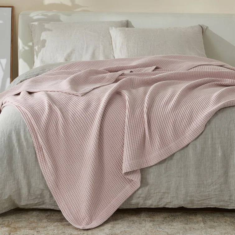 Solid Cotton Waffle Weave Blanket