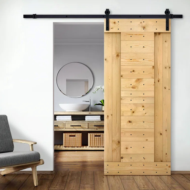 Calhome 84'' Solid Wood Paneled Painted with Installation Hardware Kit Barn Door