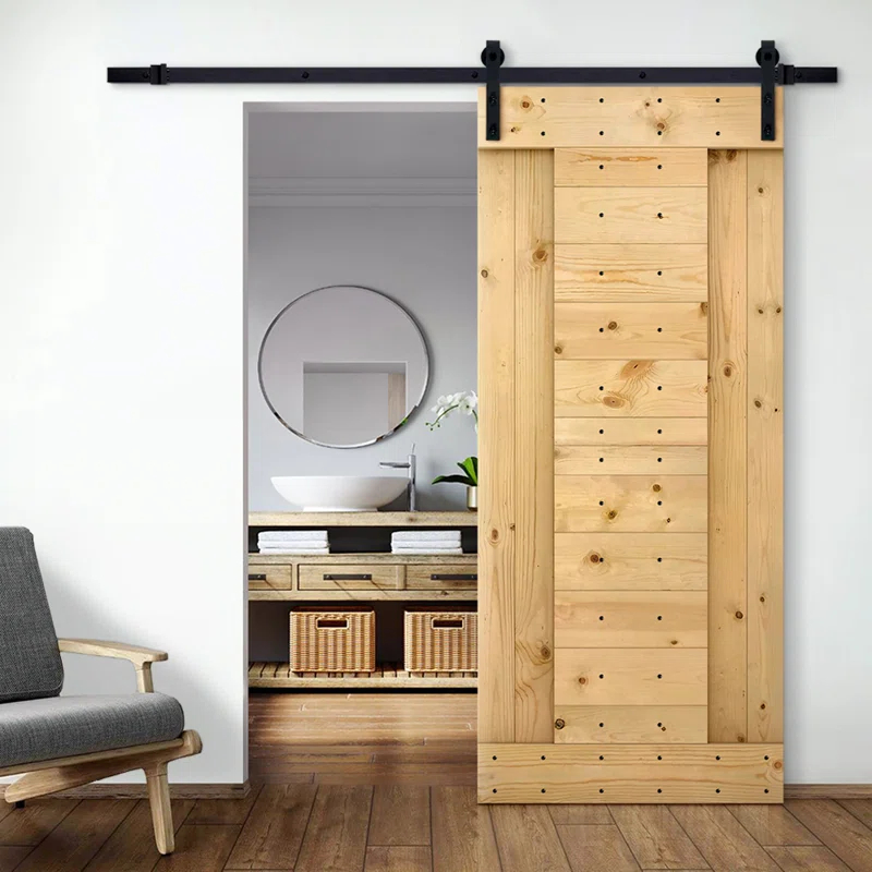Calhome 84'' Solid Wood Paneled Painted with Installation Hardware Kit Barn Door