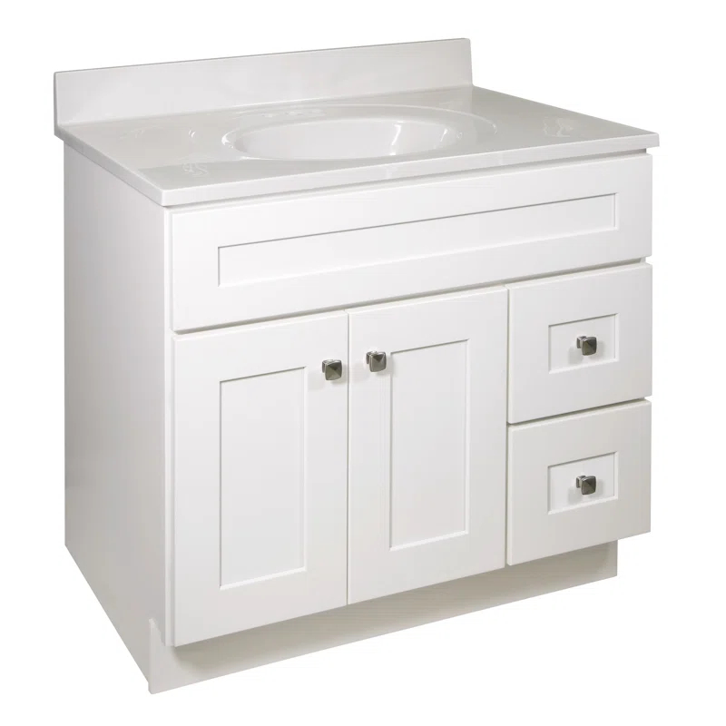 Design House Brookings 37 Inch Solid Wood Bathroom Vanity with Cultured Marble Top, Assembled, Sherwin Williams® Gray – Design House, 216127