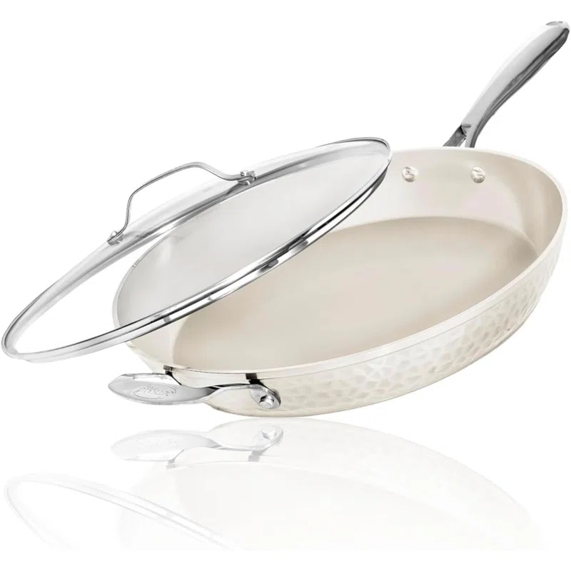 Gotham Steel Gotham Steel Hammered Cream Ultra Ceramic Nonstick Fry Pan with Lid