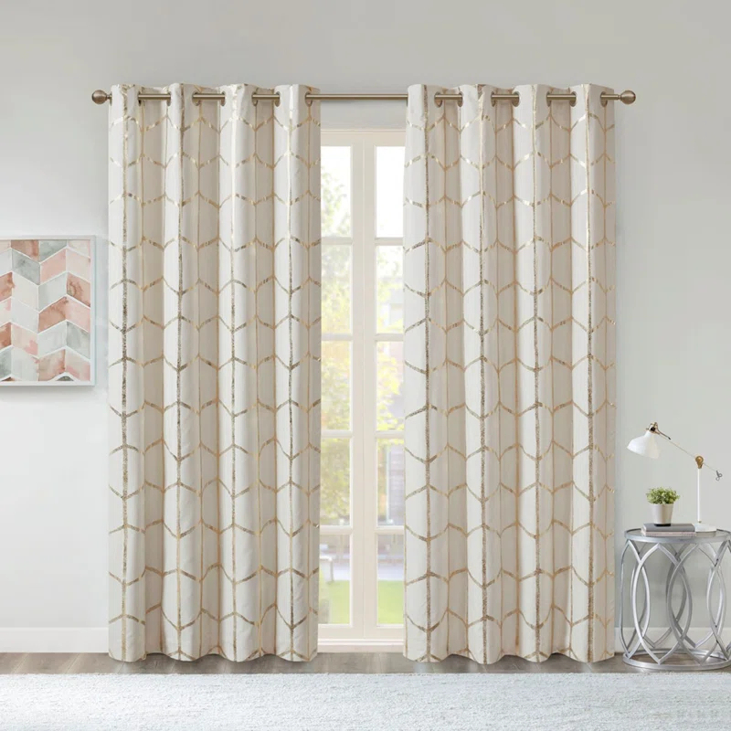 Everly Quinn Total Blackout Metallic Print Grommet Top Curtain Panel Pair (2 Pcs Window Panels)