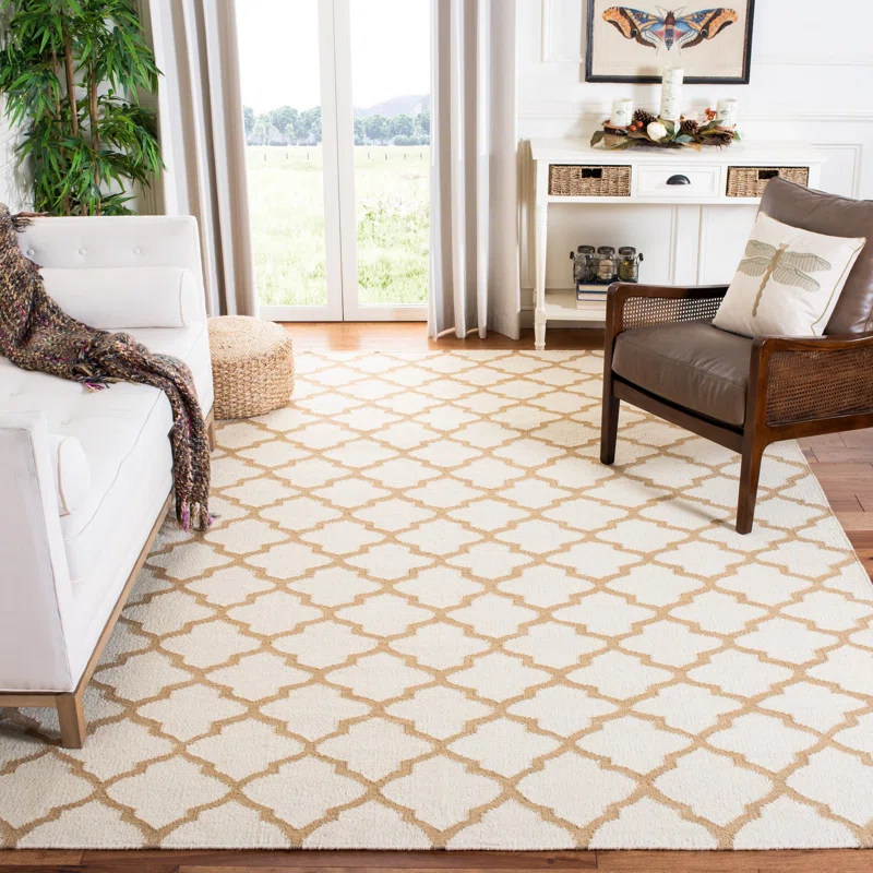 Winston Porter Milltown Hand Woven Flat Weave Wool Geometric Rug