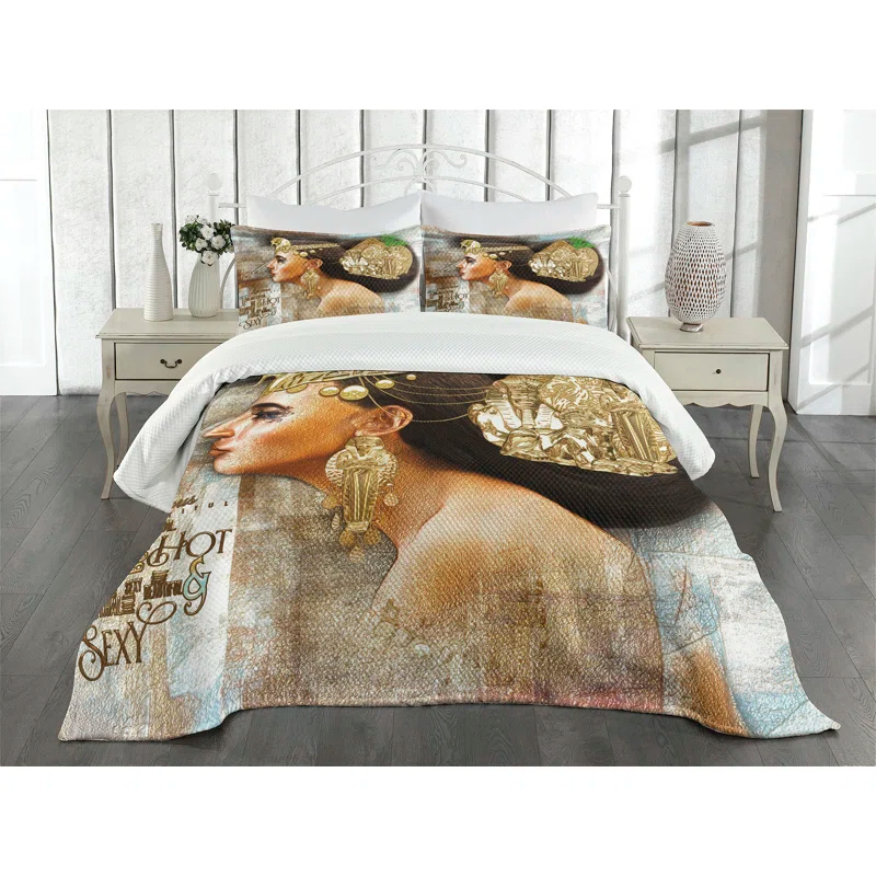 Ambesonne Ambesonne Egyptian Bedspread Set Cleopatra Multicolor