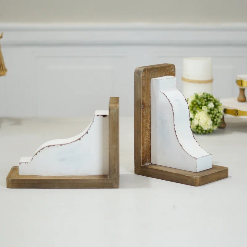Ophelia & Co. VIP Wood 8 in. White Traditional Bookends Set of 2 | Wayfair