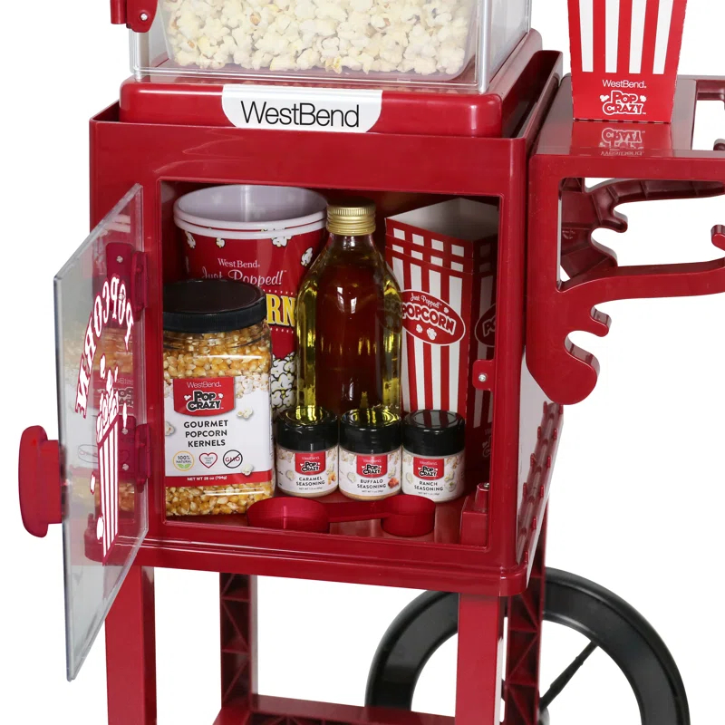 West Bend West Bend Compact Popcorn Machine and Cart, 10-Cup Capacity