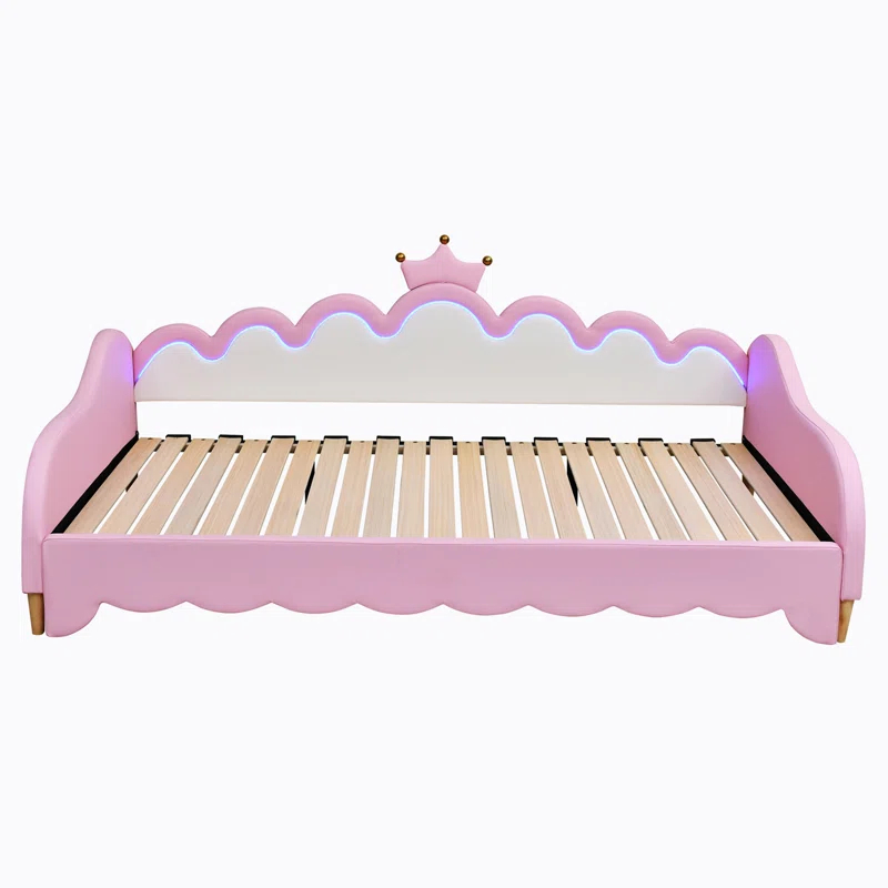 Twin Extending Daybed with LED Lights, Modern Upholstered Princess Daybed