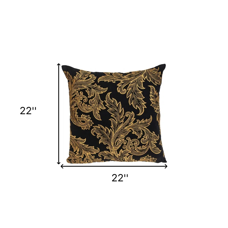 HomeRoots 22" Black and Orange Floral Cotton Throw Pillow With Embroidery