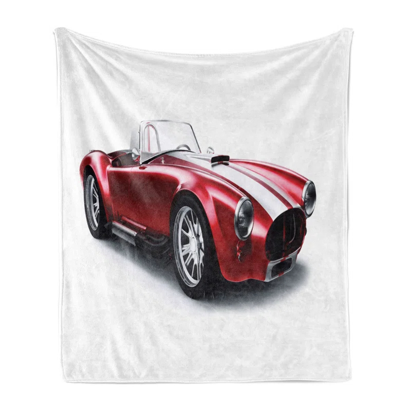 Ambesonne Ambesonne Cars Fleece Throw Blanket Old Fashioned Vintage Artwork Red