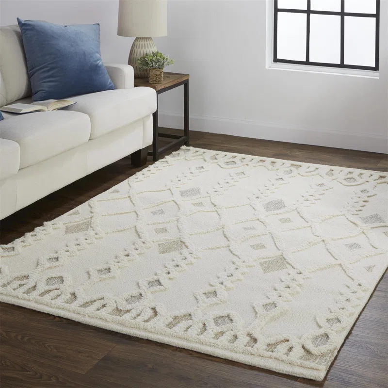 The Twillery Co.® Eulalie Geometric Handmade Tufted Wool/Cotton Ivory Area Rug