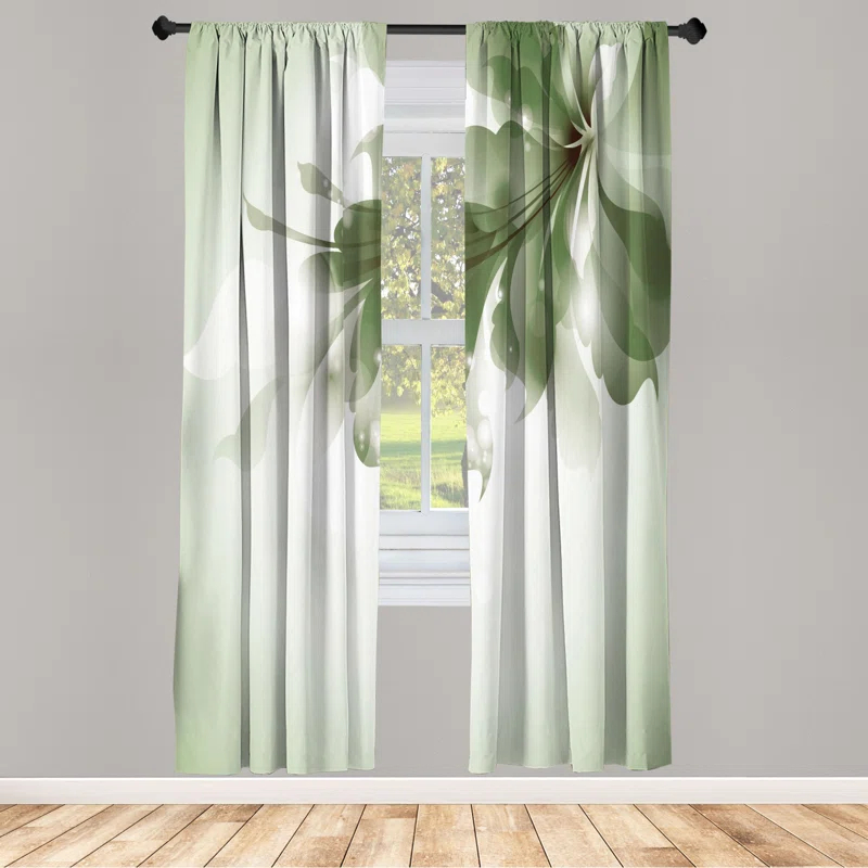 Microfiber Floral Semi-Sheer Rod Pocket Curtain Panels (Set of 2)