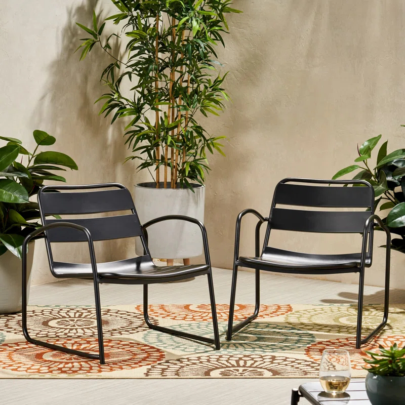 Hokku Designs Modern Metal Frame Outdoor Dining Chairs (Set of 2)
