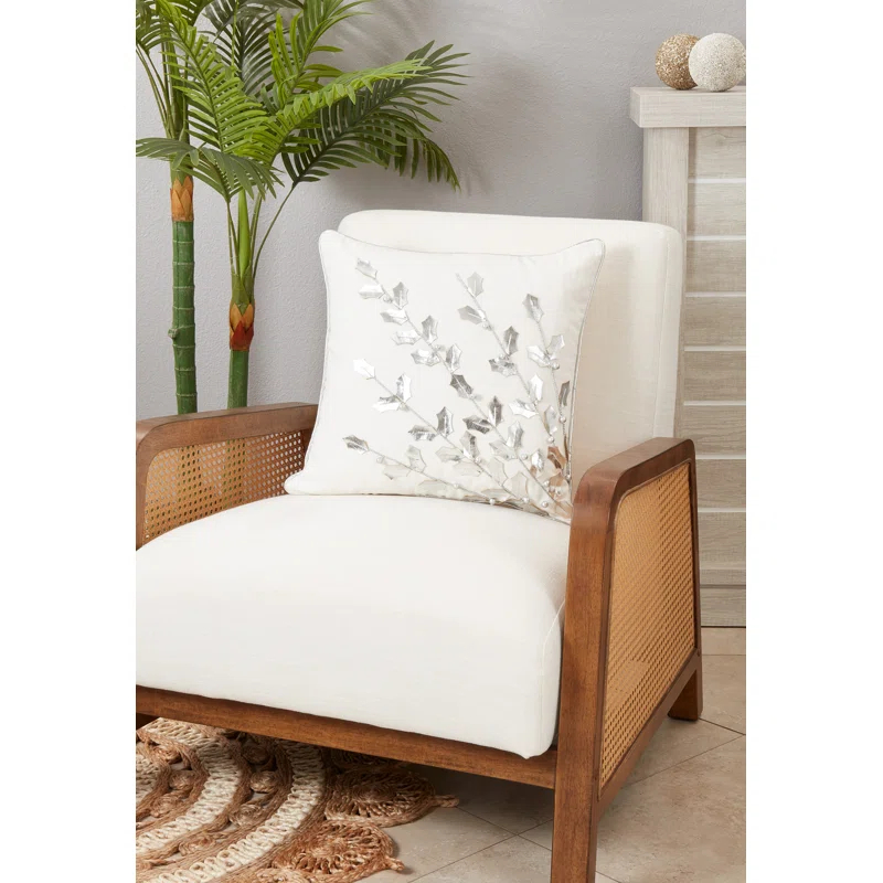 Saro Poinsettia Collection Floral Cotton Throw Pillow