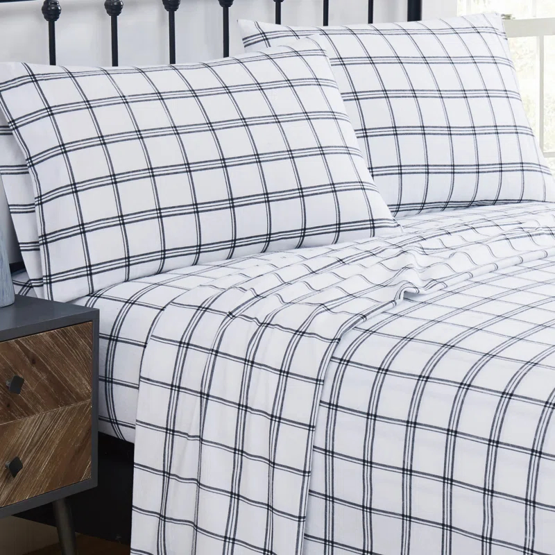 Truly Soft Traditional Cozy 100% Cotton Standard Plaid Sheet Set