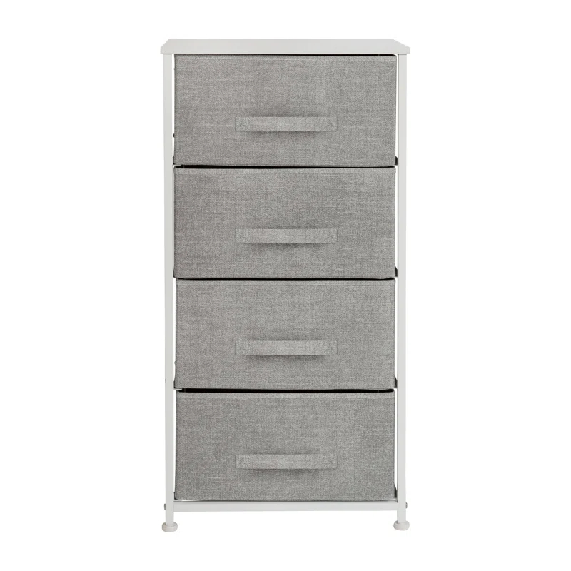 Malone 4 Drawer Vertical Storage Dresser with Wood Top & Fabric Pull Drawers