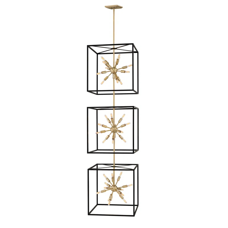 Aros 24-Light Two Cube Open Frame Pendant, Black & Warm Brass By Lisa McDennon