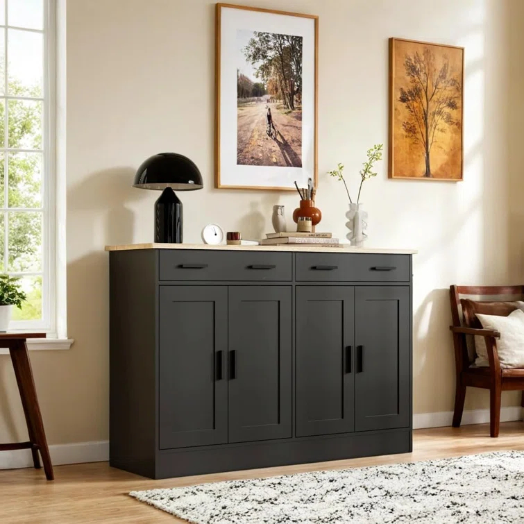 Winston Porter Buffet Cabinet, Coffee Bar Cabinet With 2 Drawers & 4 Doors, Kitchen Buffet Sideboard For Living Room, Kitchen