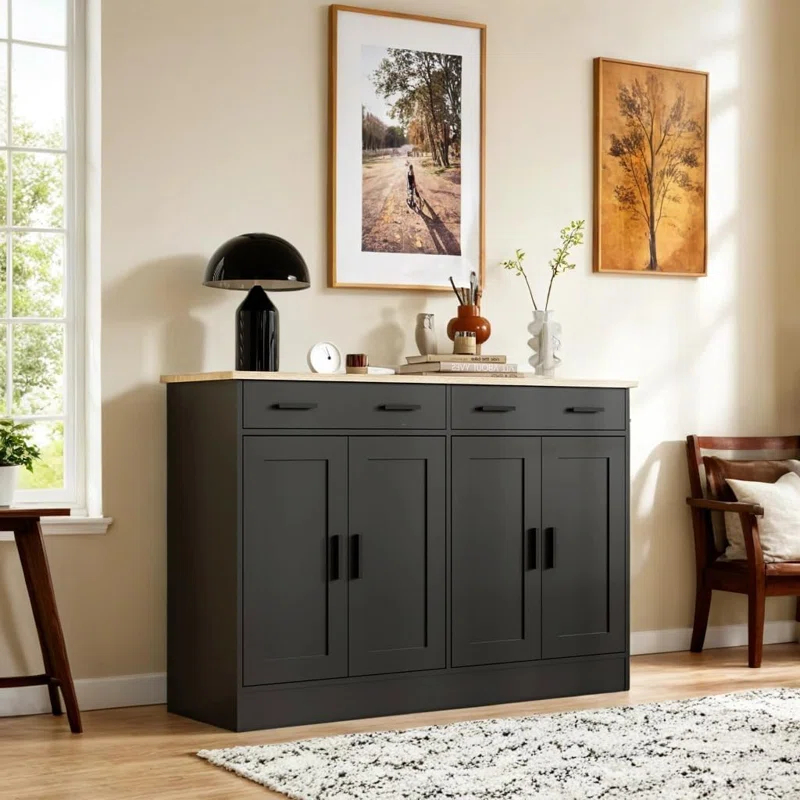 Winston Porter Buffet Cabinet, Coffee Bar Cabinet With 2 Drawers & 4 Doors, Kitchen Buffet Sideboard For Living Room, Kitchen