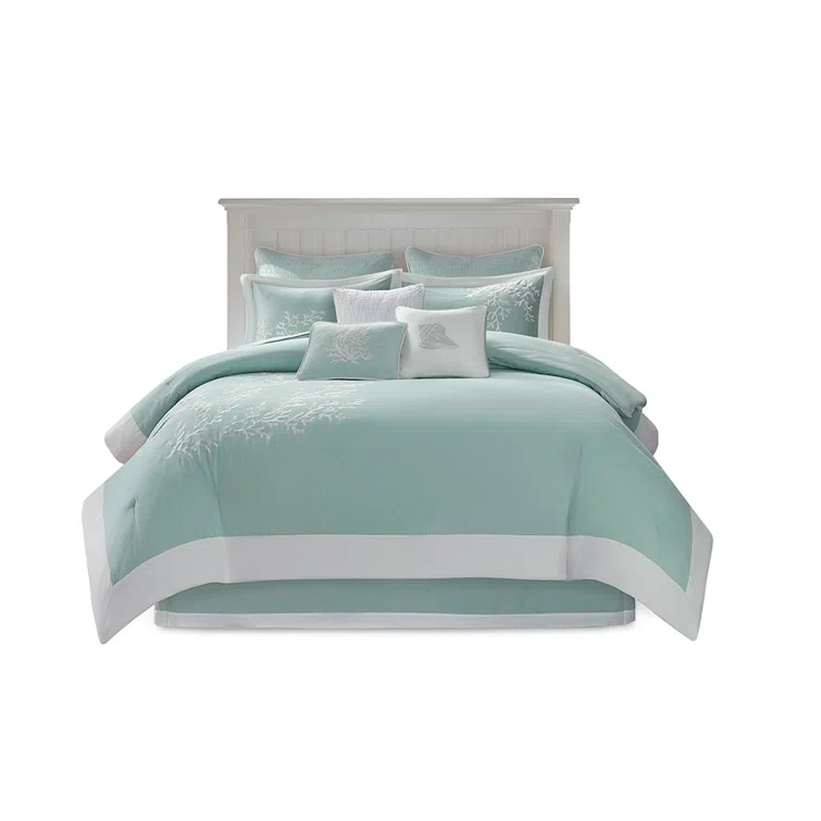 Coastline Embroidered 100% Cotton 4 Piece Comforter Set