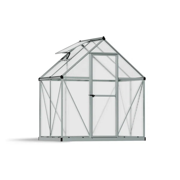 Canopia Palram - Canopia Mythos 6' W x 4' D Walk-In Hobby Twin Wall Polycarbonate Aluminum Frame Greenhouse Kit with Roof Vent - Silver