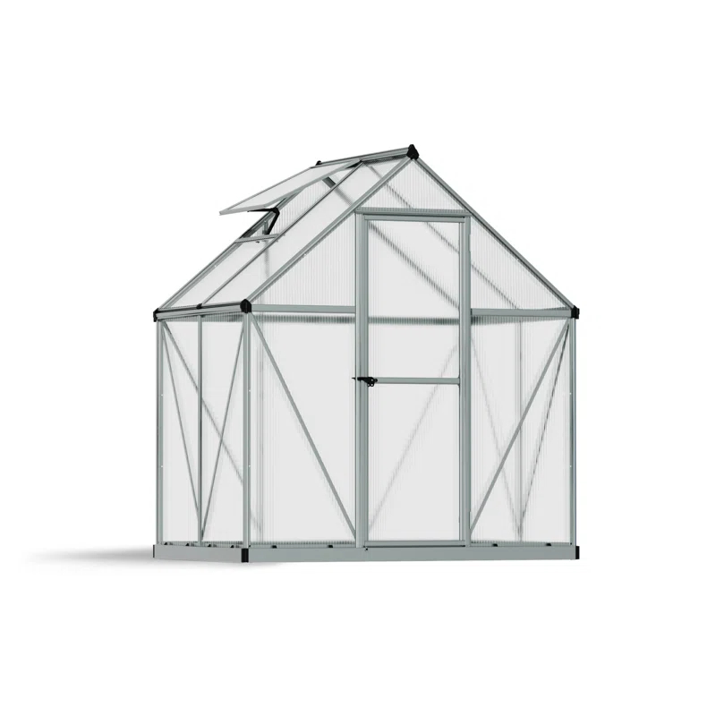 Canopia Palram - Canopia Mythos 6' W x 4' D Walk-In Hobby Twin Wall Polycarbonate Aluminum Frame Greenhouse Kit with Roof Vent - Silver