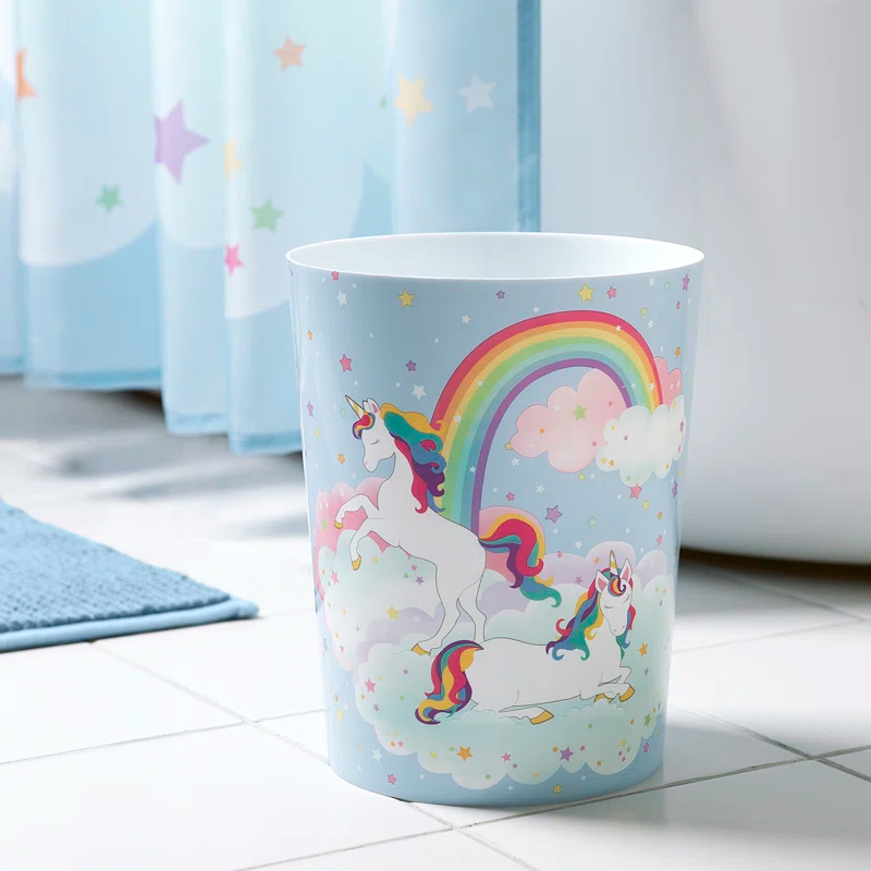Zoomie Kids Unicorn And Rainbow Plastic Open Waste Basket - 1.56 Gallons