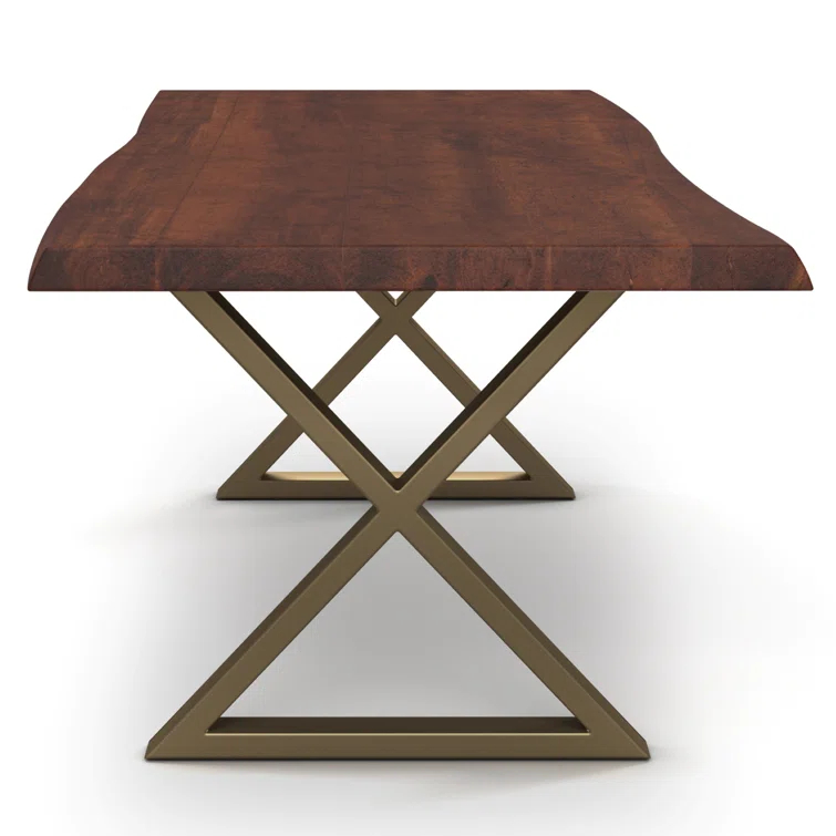 Contemporary Americano Acacia Wood & Brass Dining Table