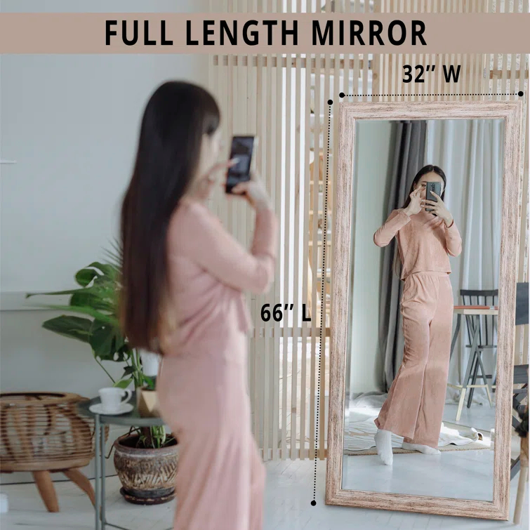 Highland Dunes Lindberg Rectangle Full Length Mirror, Faux Wood Farmhouse Mirror, Floor Mirror