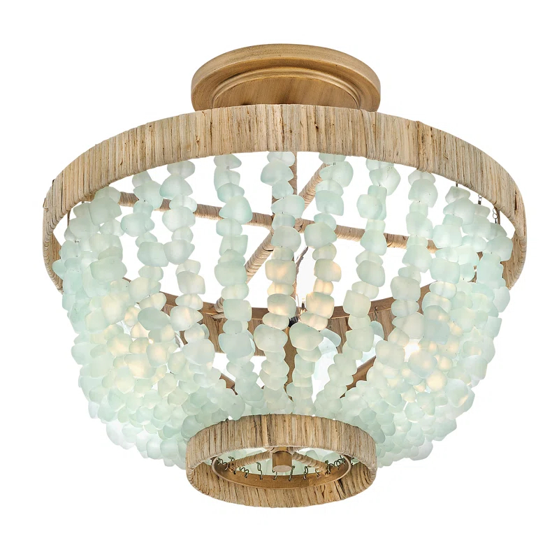 Dune Four-Light Hand-Strung Sea Glass Semi-Flush Mount Ceiling Light