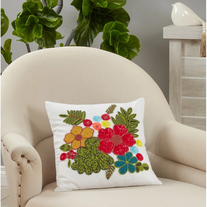 Saro Rosamund Floral Cotton Pillow Cover