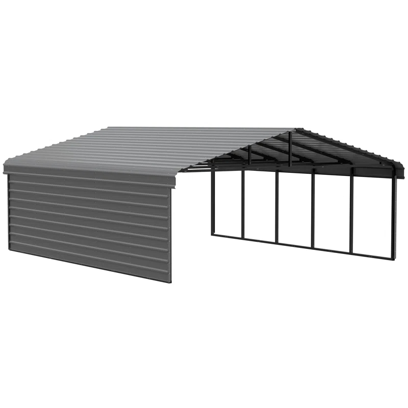 Arrow 24 x 20 ft Charcoal Carport with 1-sided Enclosure