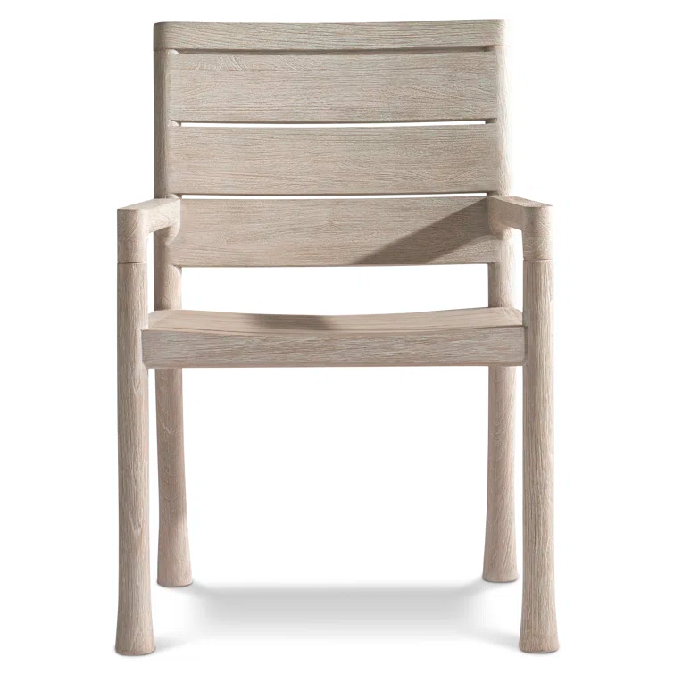 Beige Teak Transitional Outdoor Dining Arm Chair