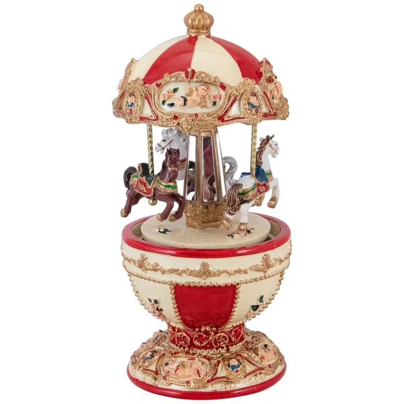 7.25" Animated and Musical Horses and Cupids Carousel