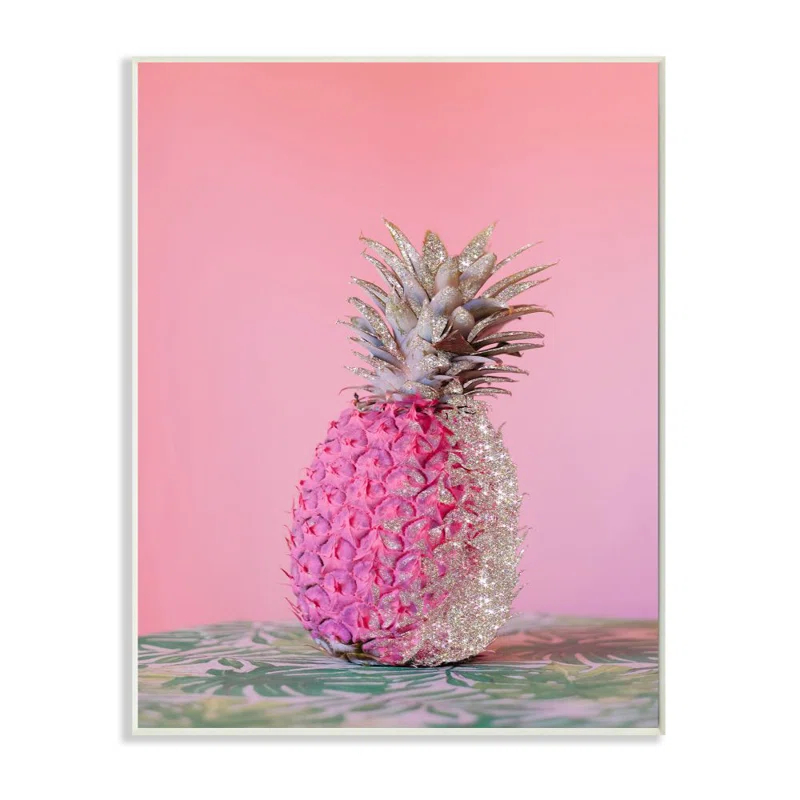 Stupell Industries " Pink Glam Glitter Pineapple On Greenery Cloth " by Ziwei Li