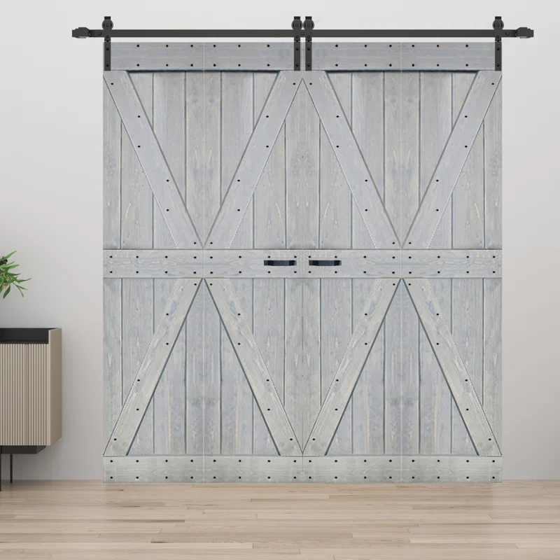 IsLife K Style Finished Solid Wood Bi-Fold Double Barn Door With Hardware Kit -Assembly Needed