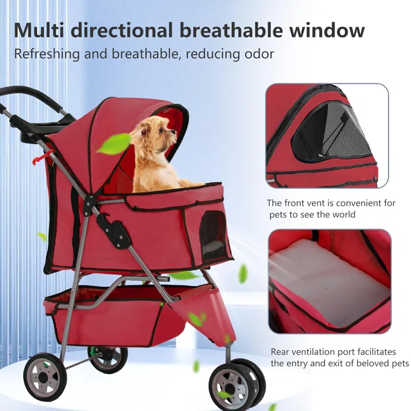 ToccoLeggero Pet Stroller Foldable Dog Stroller 3-Wheel Durable Cat Jogger Stroller For Small And Medium Dogs Cats With Washable Liner Storage Basket Cup Holder