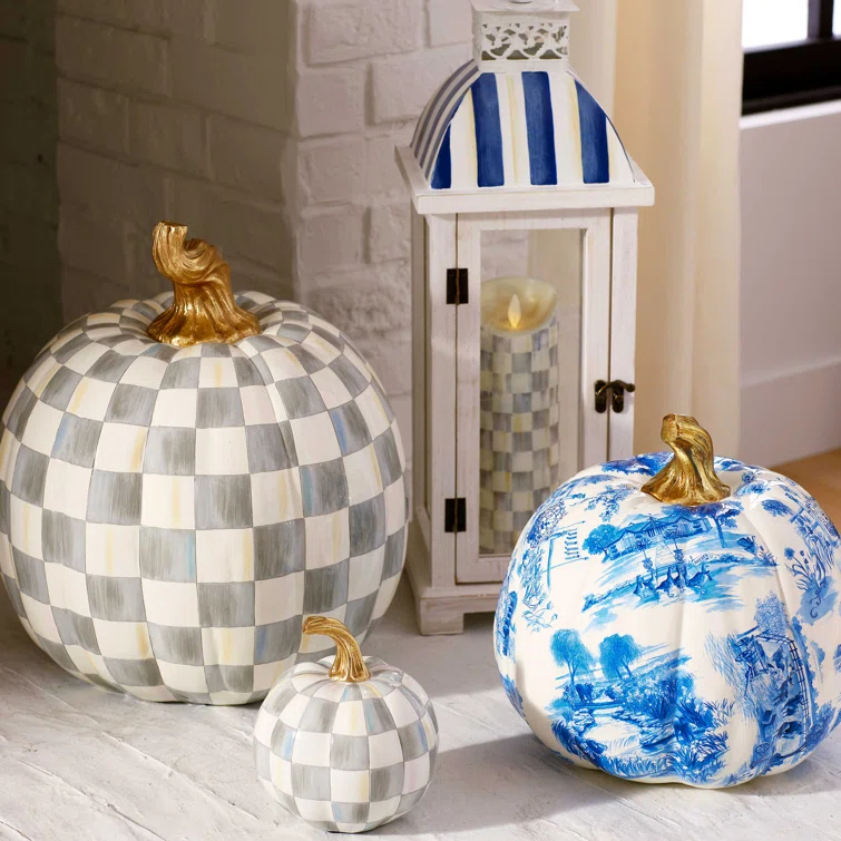 MacKenzie-Childs Check Large Pumpkin Decorative Accent