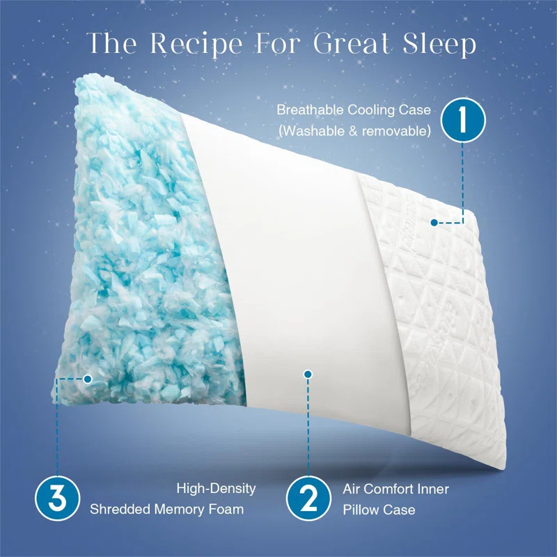 Arsuite Memory Foam Pillows For Sleeping, Shredded Memory Foam Cooling Pillows Queen Size 2 Pack - Adjustable Bed Pillows For Hot Sleepers, Firm Pillow For Neck Shoulder Pain, Queen