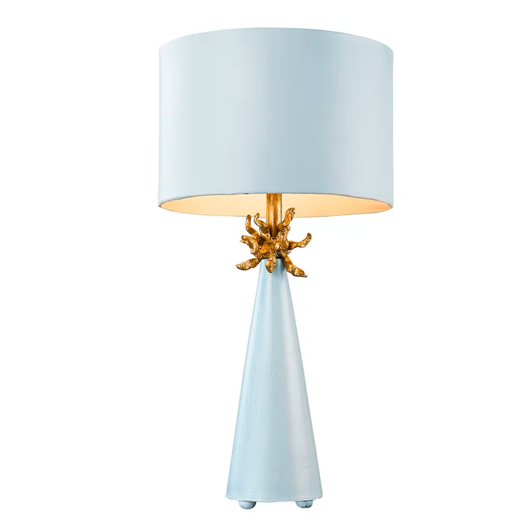 Le Ciel Blue and Gold Cone Table Lamp with Paper Shade