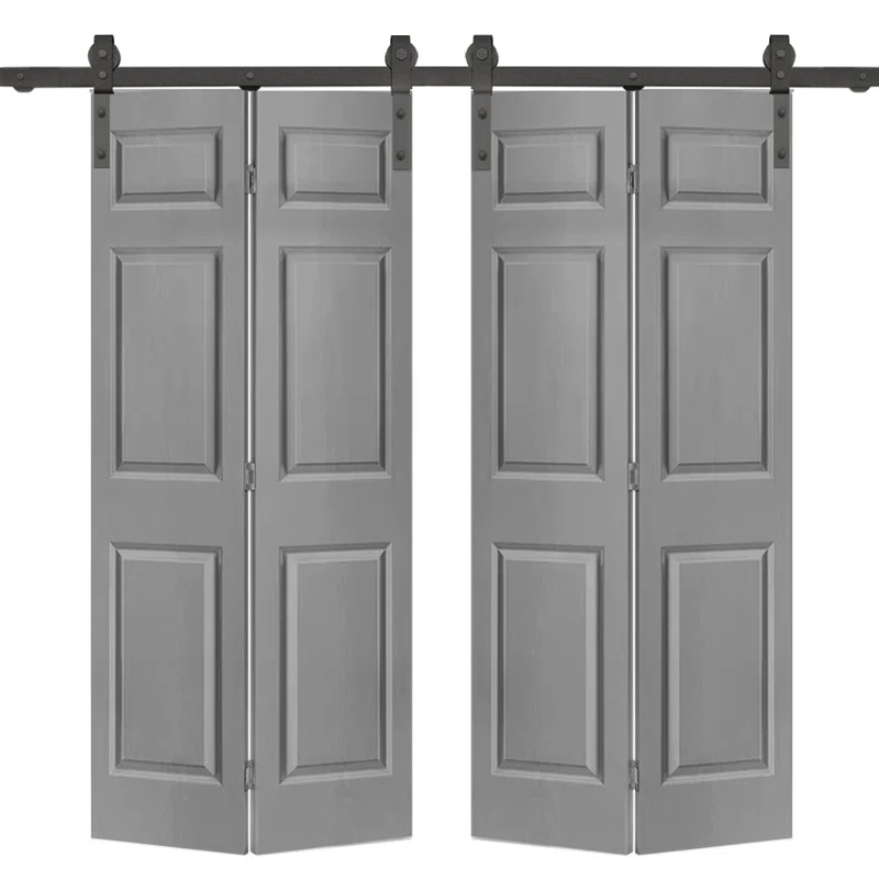 Calhome Paneled MDF Composite Double Bifold Barn Doors with Installation Hardware Kit
