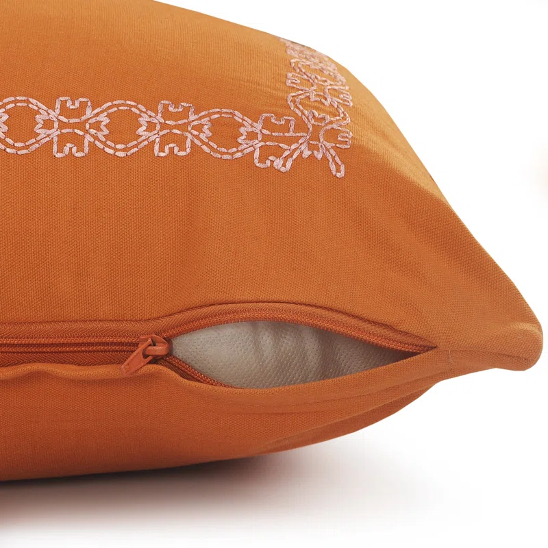 Rajani Home Casual Burnt Orange Solid Embroidered Cotton Throw Pillow Set