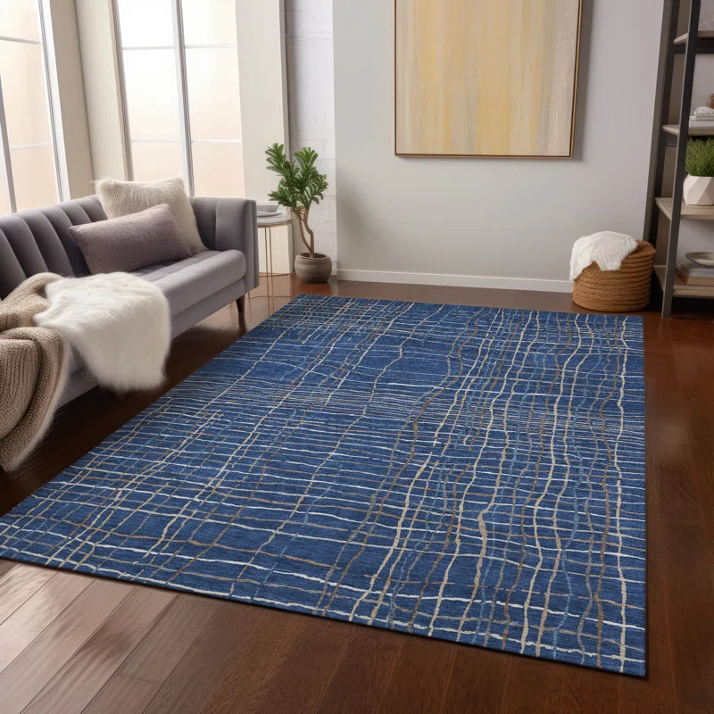 Machine Washable Indoor/Outdoor Chayden ACN998 Navy 3' x 5' Rug
